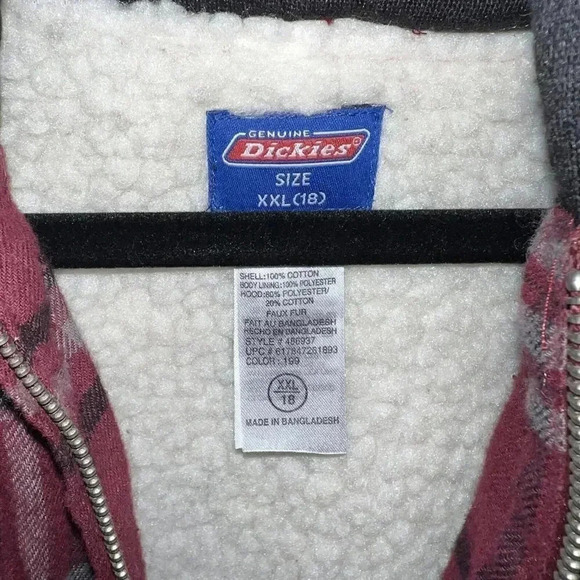 Dickies Women’s Sherpa Lined Red Black Plaid Jacket With Hood XXL Men’s Medium - Picture 7 of 7